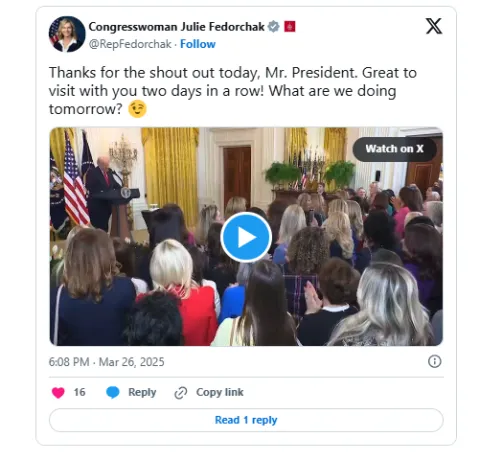 Congresswoman Julie Fedorchak (R-ND) receives shoutout from President Trump