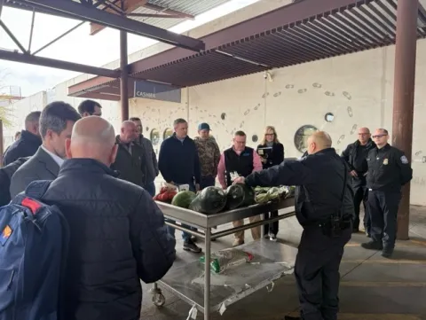 On the left: Agents highlight how they sort through legitimate goods from those trafficking illicit substances. On the right: A CBP agent shares how cartels have gotten creative in smuggling items across the border, including hiding drugs in the back of paintings.  